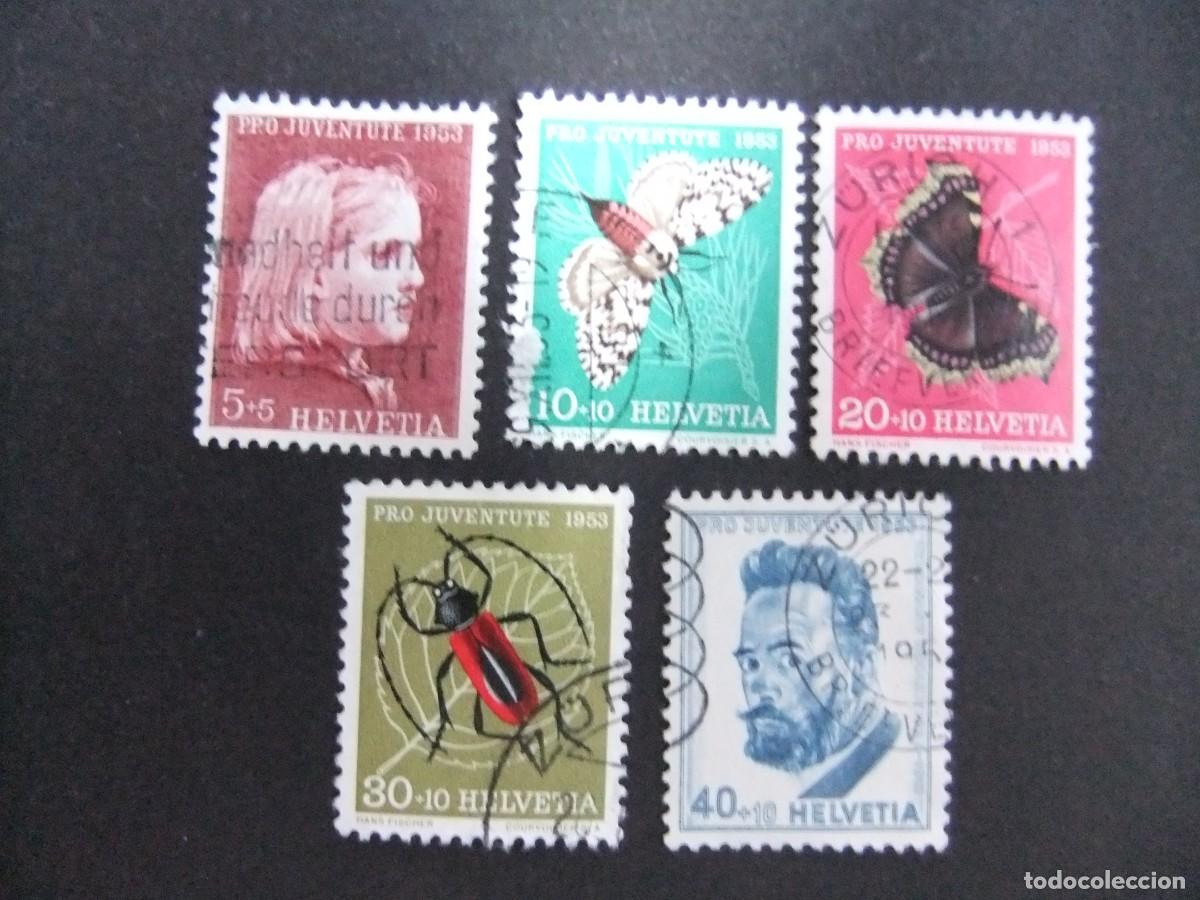 Sellos: L 114 SUIZA HELVETIA 1953 / SELLOS para la JUVENTUD marirosas / YVERT 539 / 543 FU