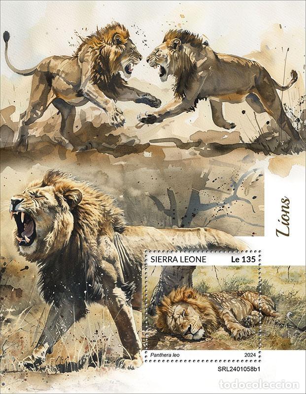 Sellos: Sierra Leona 2024 Mi. Bl. 3162 bloque leones felinos