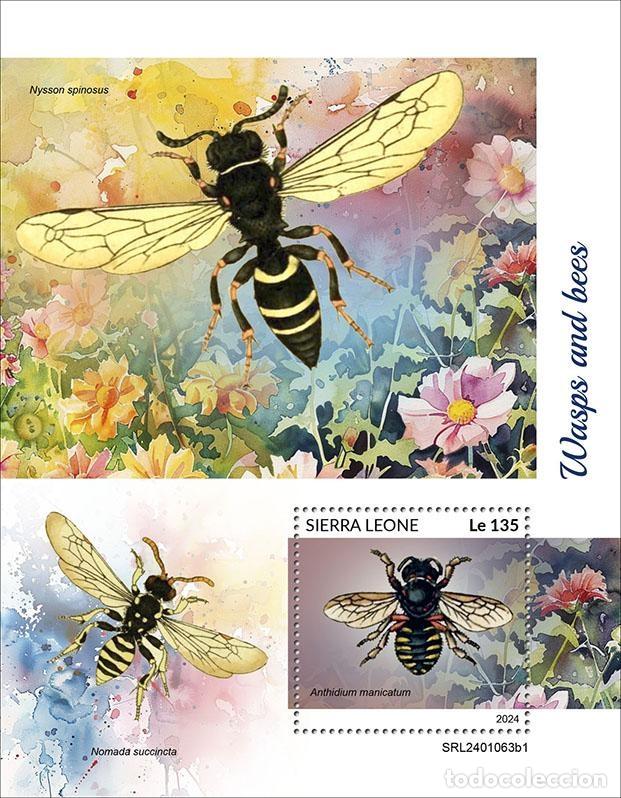 Timbres: Sierra Leona 2024 Mi. Bl. 3128 bloque avispas abejas insectos