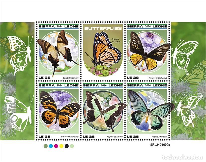 Sellos: Sierra Leona 2024 Mi. 18615-18619 hoja mariposas