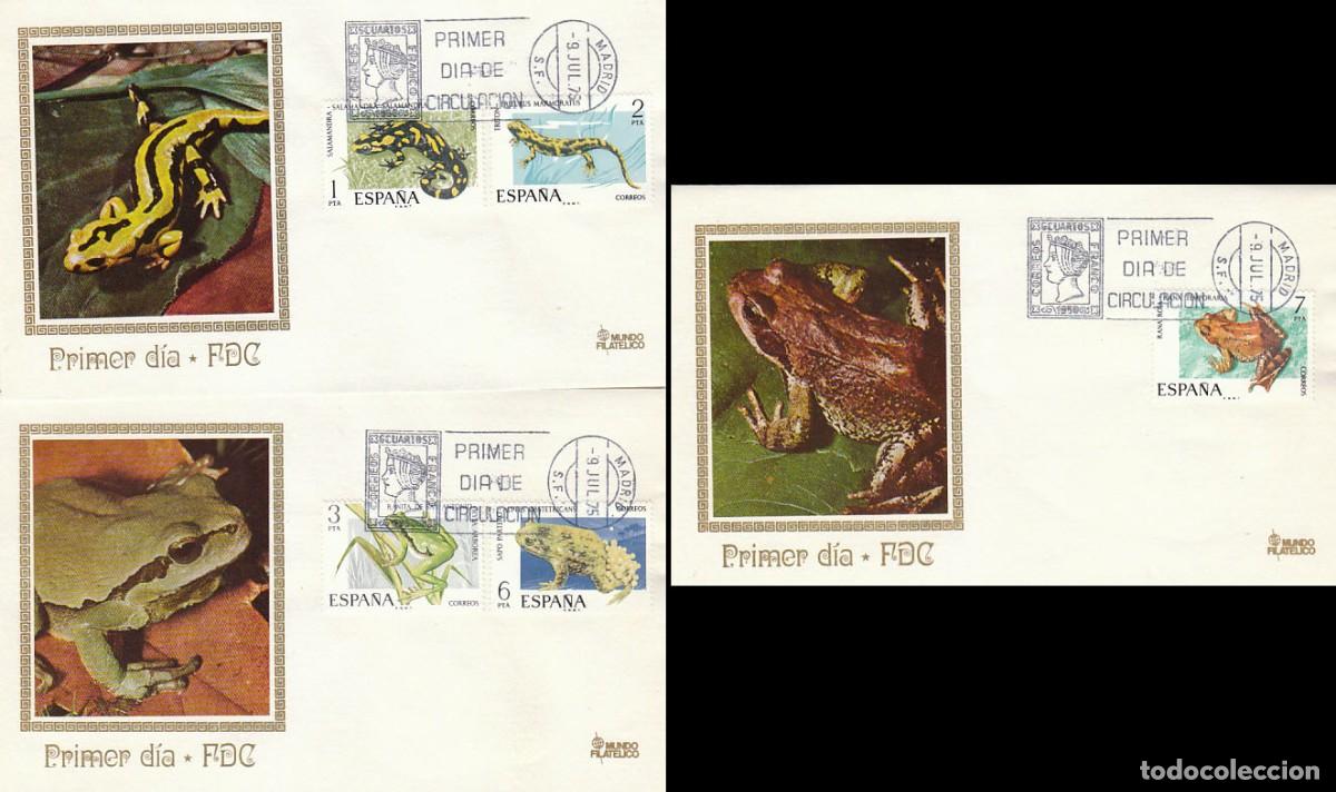Sellos: EDIFIL 2272/6, FAUNA HISPANICA 1975, PRIMER DIA DE 9-7-1975 EN 3 SOBRES DE MUNDO FILATELICO