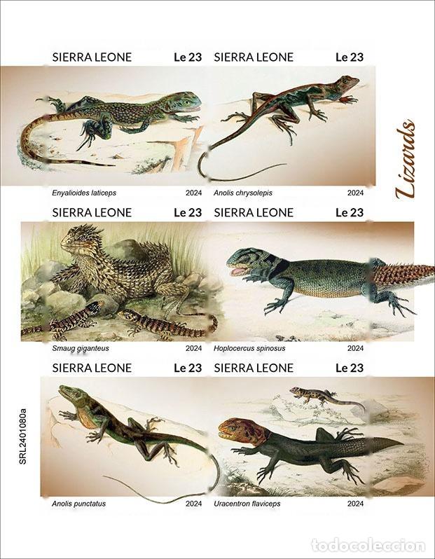 Sellos: Sierra Leona 2024 Mi. 18132-18137 hoja sin dentar lagartos reptiles