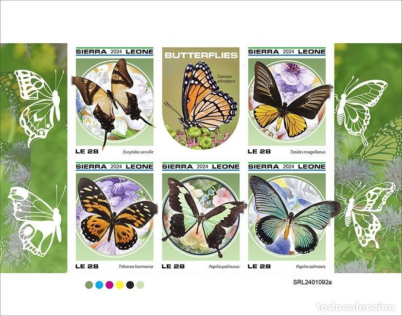 Sellos: Sierra Leona 2024 Mi. 18615-18619 hoja sin dentar mariposas
