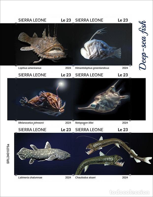 Sellos: Sierra Leona 2024 Mi. 18092-18097 hoja sin dentar peces de las abisales