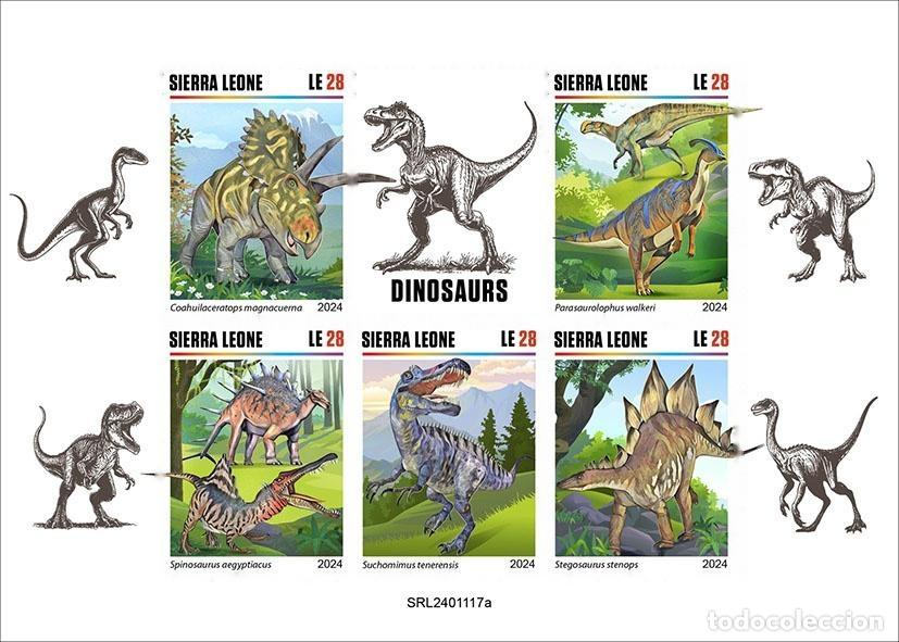 Sellos: Sierra Leona 2024 Mi. 18590-18594 hoja sin dentar dinosaurios Spinosaurus