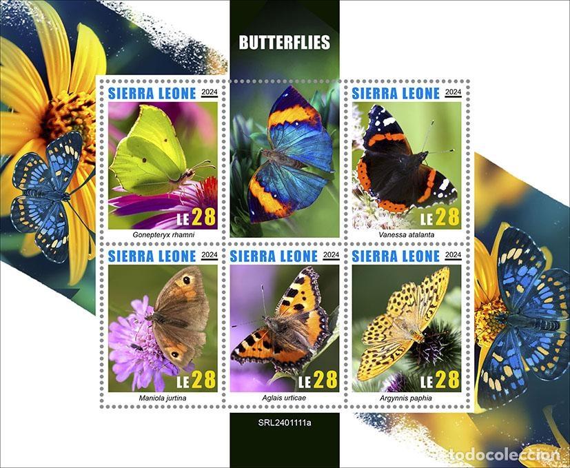Sellos: Sierra Leona 2024 Mi. 18570-18574 hoja mariposas