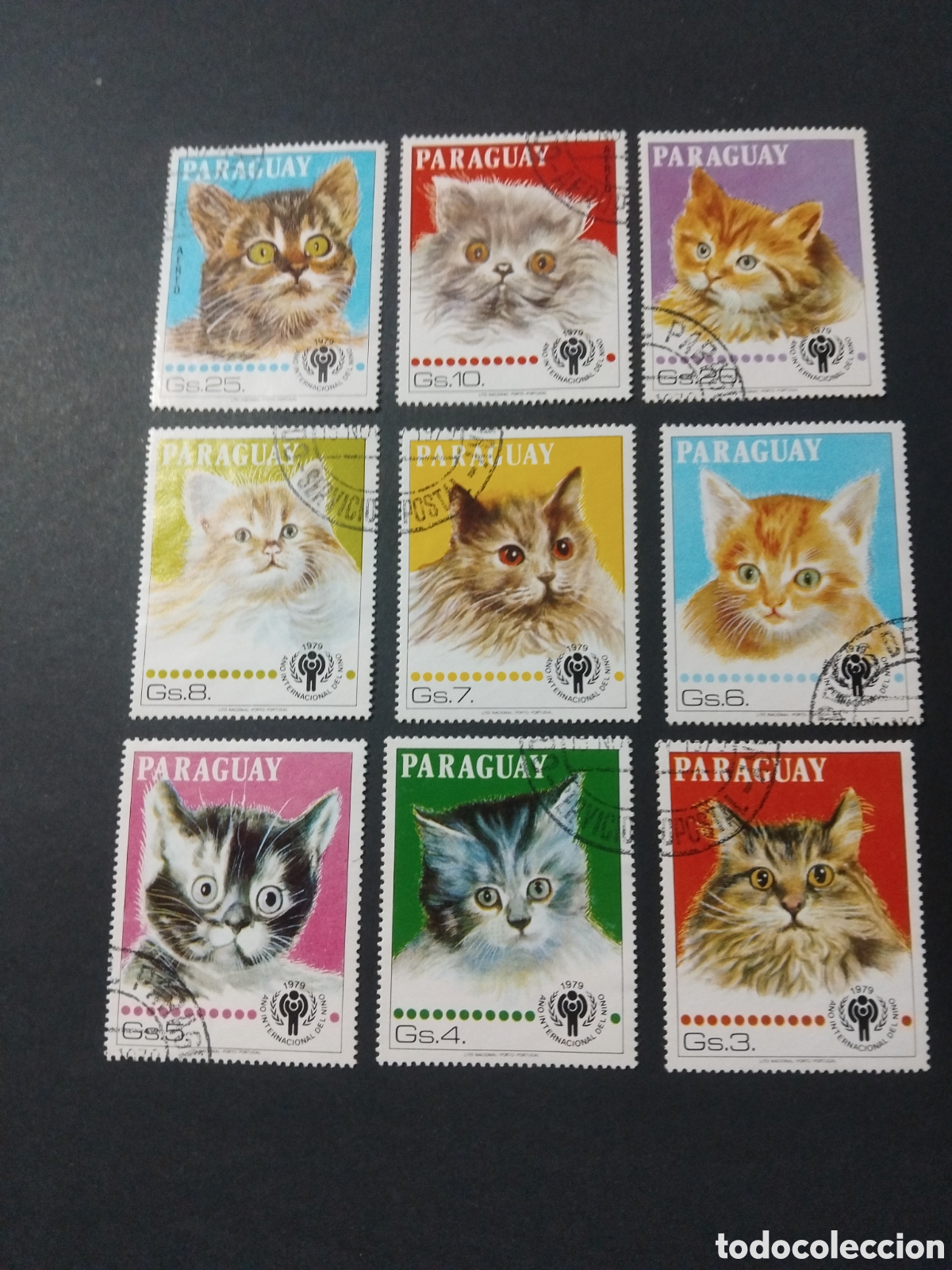 Sellos: Paraguay. 1979. A&ntilde;o Internacional del ni&ntilde;o. Gatos.