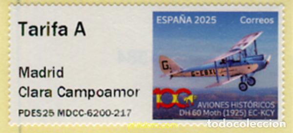 Sellos: 777273 MNH ESPA&Ntilde;A 2025 ATM PUNTO FILAT&eacute;LICO. DH 60 MOTH (1925). AVIONES HIST&oacute;RICOS. CUATRO VIENT