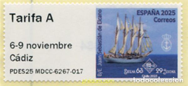 Stamps: 777294 MNH ESPA&Ntilde;A 2025 EXFILNA 63. 29 JUVENIA. C&aacute;DIZ 2025. B/E JUAN SEBASTI&aacute;N DE ELCANO.