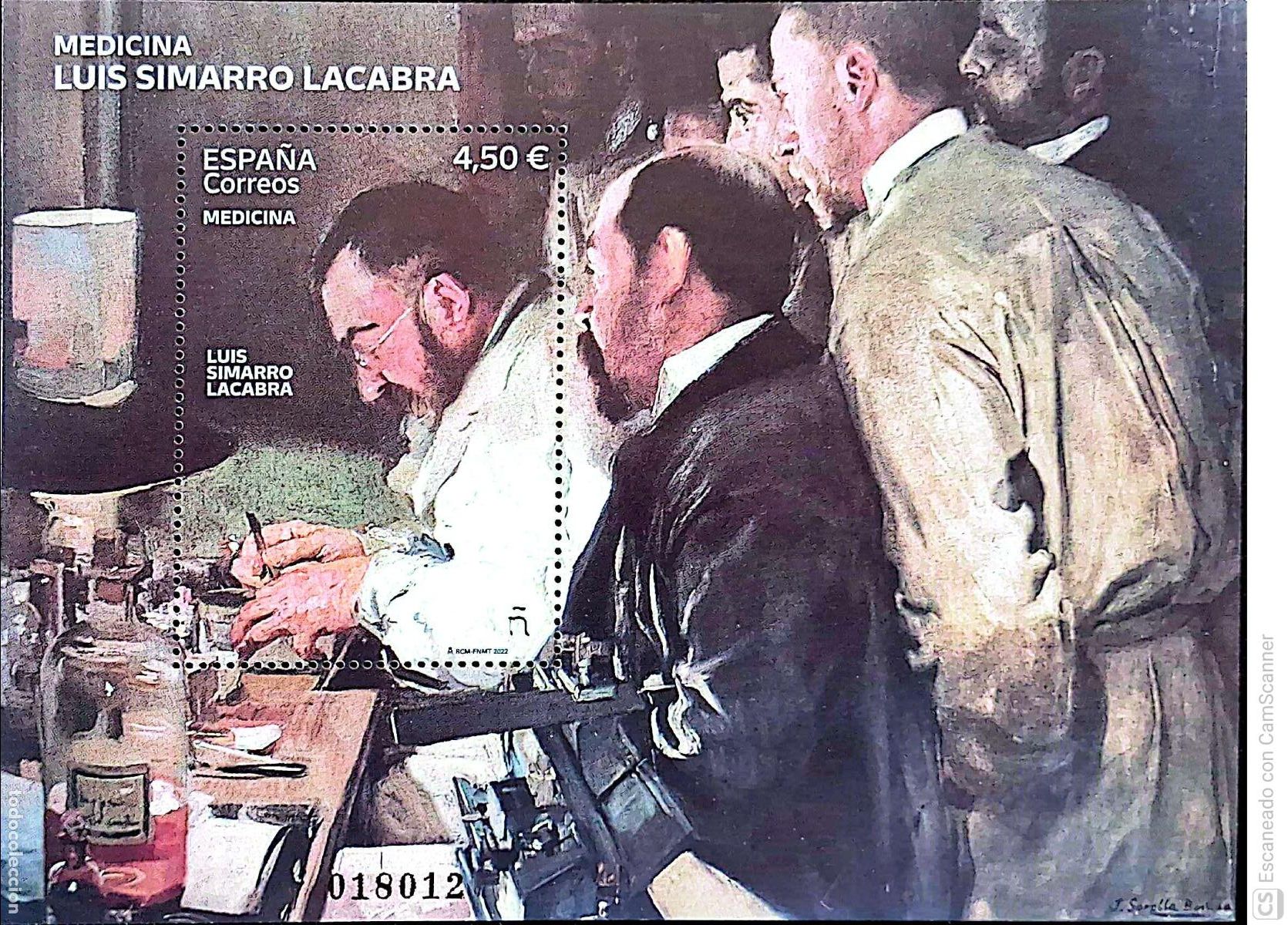 Sellos: Espa&ntilde;a. 5549 HB Medicina: Retrato del Doctor Simarro, pintado por Joaqu&iacute;n Sorolla. 2022. Sellos nuev