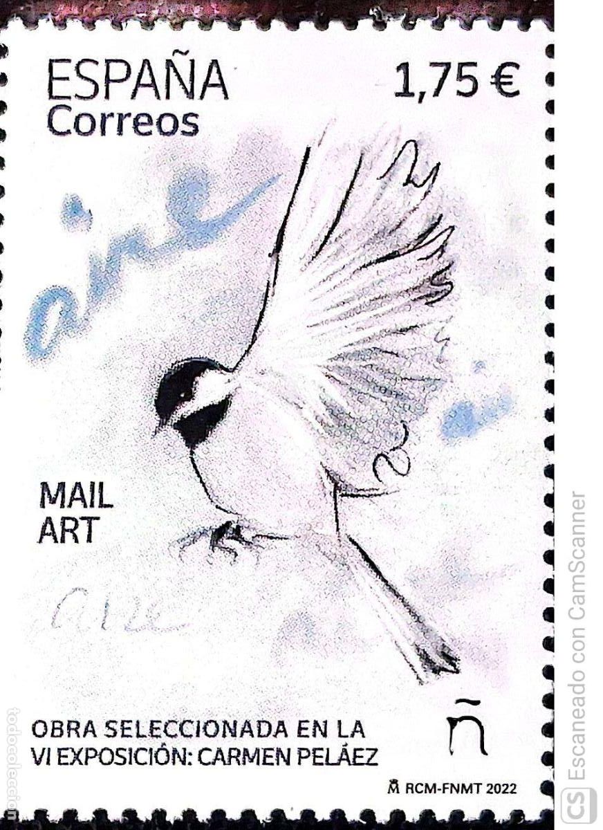 Sellos: Espa&ntilde;a. 5568 Mail Art. &ldquo;Aire&rdquo;. Obra seleccionada en la VI Exposici&oacute;n: Carmen Pel&aacute;ez.. 2022. Sellos n