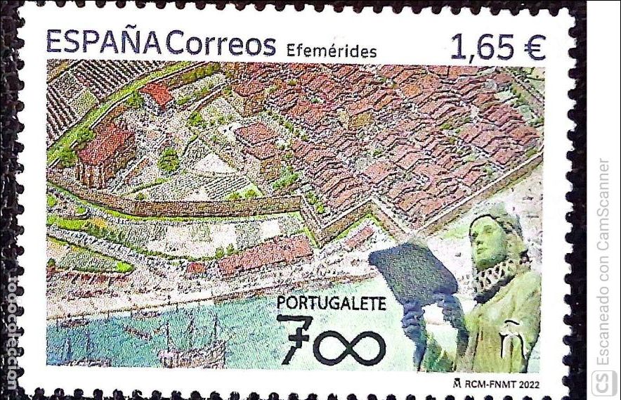 Sellos: Espa&ntilde;a. 5571 Efem&eacute;rides. 700 a&ntilde;os fundaci&oacute;n Portugalete. 2022. Sellos nuevos y numeraci&oacute;n Edifil.
