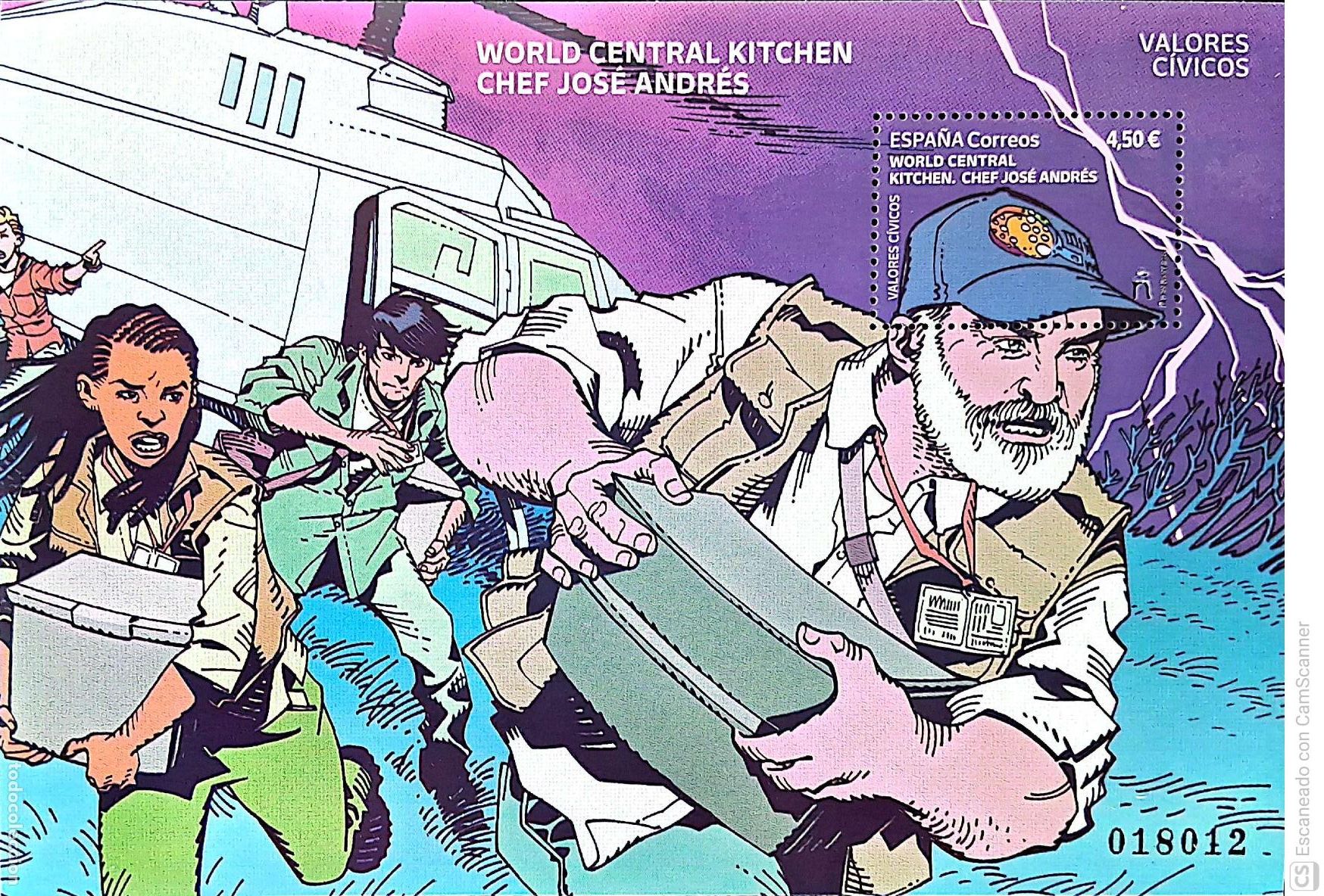 Sellos: Espa&ntilde;a. 5575 HB Valores C&iacute;vicos. World Central Kitchen. Chef Jos&eacute; Andres. 2022. Sellos nuevos y nume