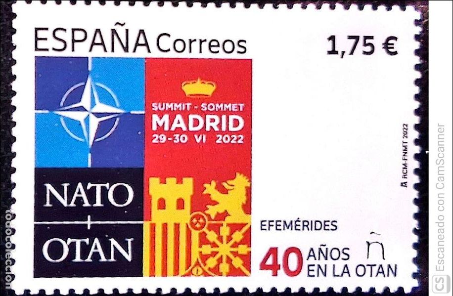 Sellos: Espa&ntilde;a. 5578 Efem&eacute;rides: 40 a&ntilde;os de la OTAN. 2022. Sellos nuevos y numeraci&oacute;n Edifil.