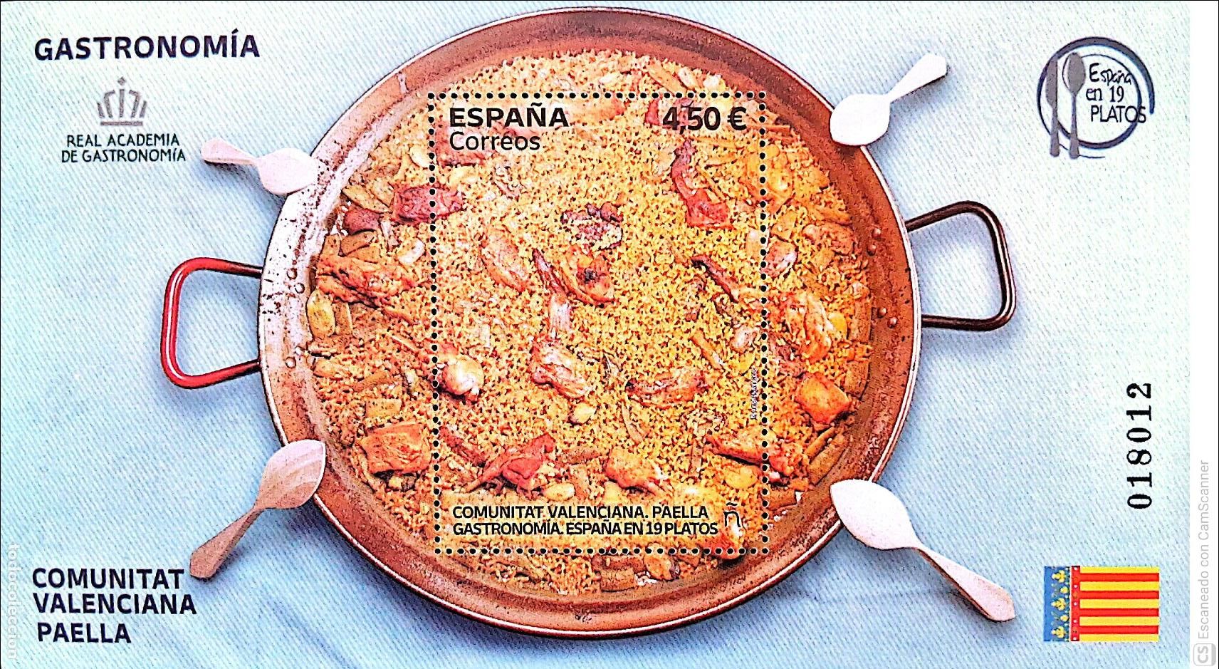 Sellos: Espa&ntilde;a. 5584 HB Gastronom&iacute;a: Espa&ntilde;a en 19 Platos. Paella. Comunitat Valenciana. 2022. Sellos nuevos