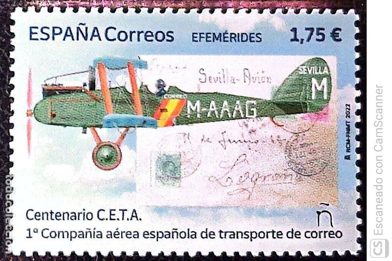 Sellos: Espa&ntilde;a. 5582 Efem&eacute;rides: Centenario primera compa&ntilde;&iacute;a a&eacute;rea espa&ntilde;ola de transporte de correo. 2022. S
