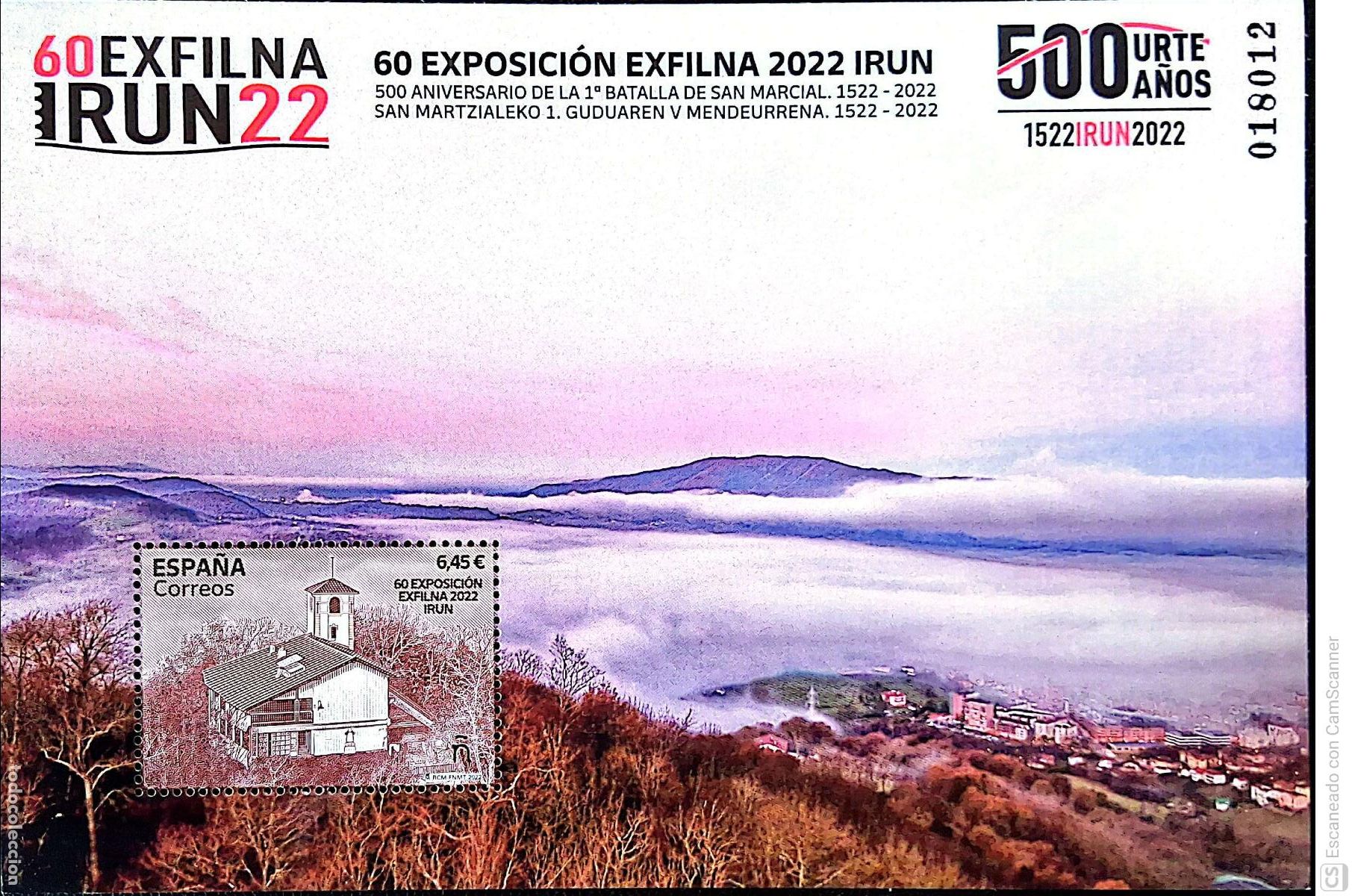 Sellos: Espa&ntilde;a. 5602 HB EXFILNA 2022. Ir&uacute;n 500 aniversario de la Batalla de San Marcial. 2022. Sellos nuevos
