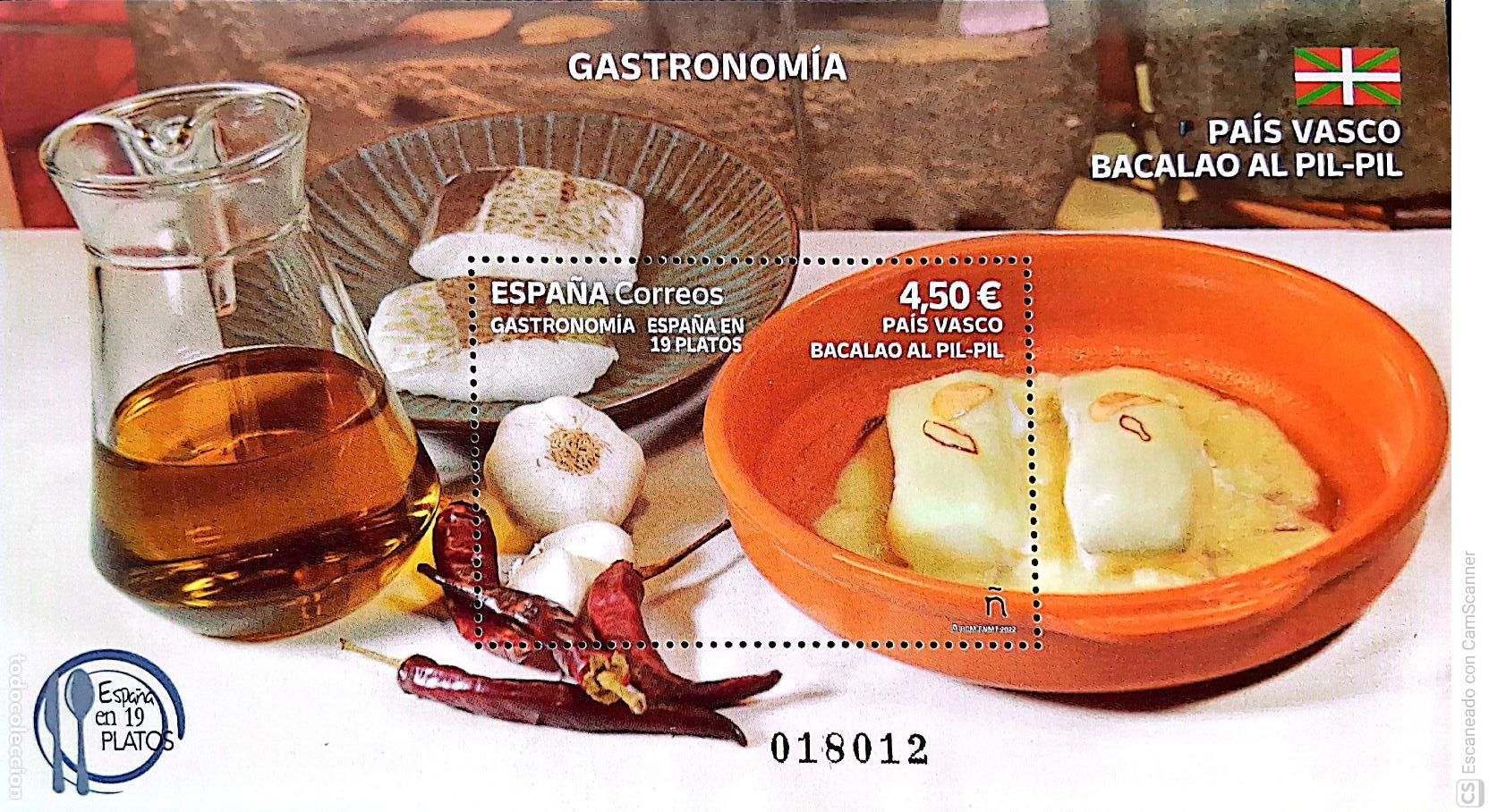 Sellos: Espa&ntilde;a. 5616 HB Gastronom&iacute;a: Espa&ntilde;a en 19 platos. Pa&iacute;s Vasco: Bacalao pil-pil. 2022. Sellos nuevos y