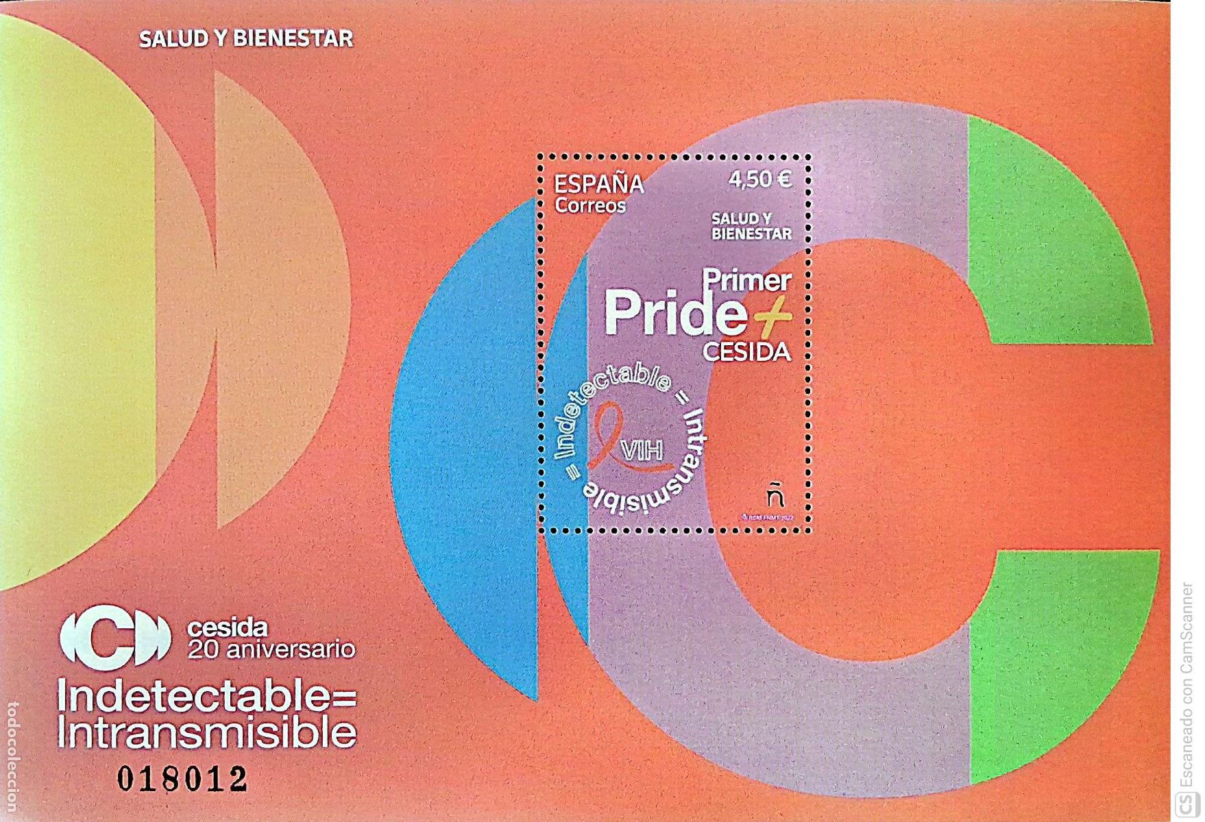 Sellos: Espa&ntilde;a. 5625 HB Salud y bienestar. VIH. INDETECTABLE = INTRANSMITIBLE. 2022. Sellos nuevos y numerac