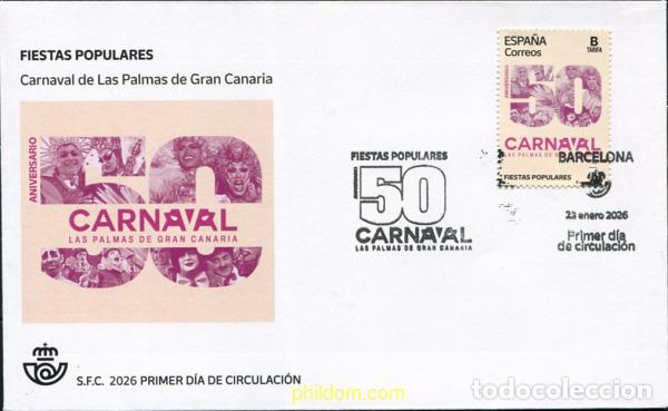 Sellos: 782164 MNH ESPA&Ntilde;A 2026 FIESTAS POPULARES. EL CARNAVAL DE LAS PALMAS DE GRAN CANARIA 50 A&ntilde;OS.