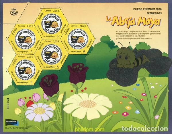 Sellos: 781291 MNH ESPA&Ntilde;A 2026 EFEM&eacute;RIDES. 50 ANIVERSARIO LA ABEJA MAYA.