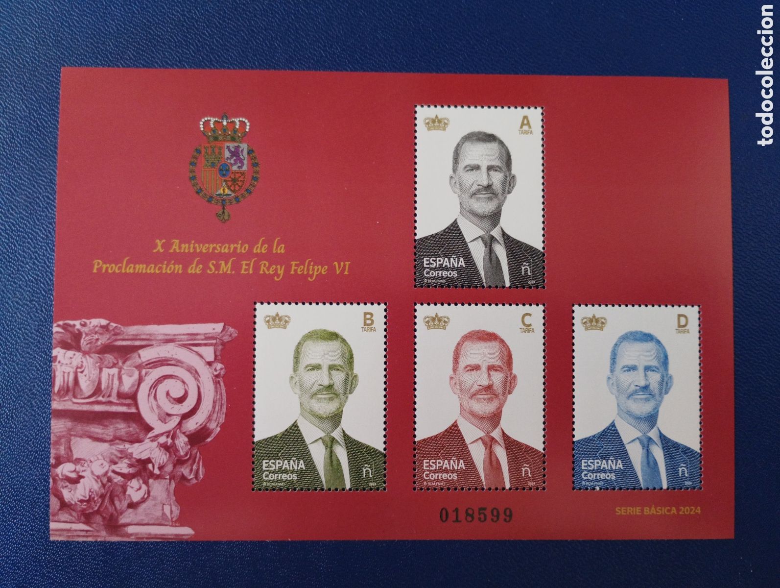 Sellos: SELLOS ESPA&Ntilde;A MNH 2024 X ANIVERSARIO PROCLAMACI&Oacute;N REY FELIPE VI. TARIFAS A B C D