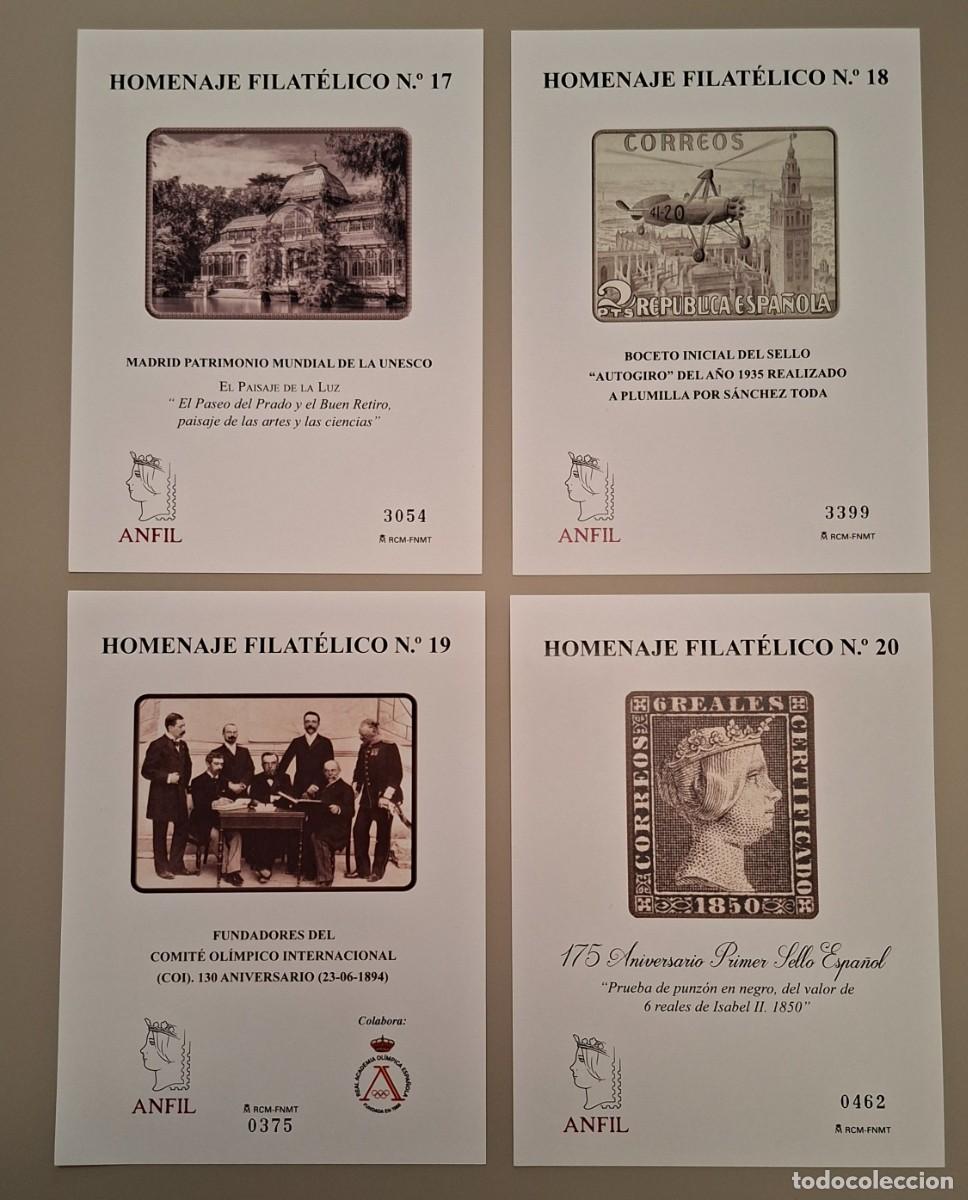 Sellos: LOTE DE 4 HOMENAJES FILATELICOS, ESPA&Ntilde;A, A&Ntilde;OS 2022, 2023, 2024, 2025, NUMEROS 17, 18, 19, 20 ..A3823