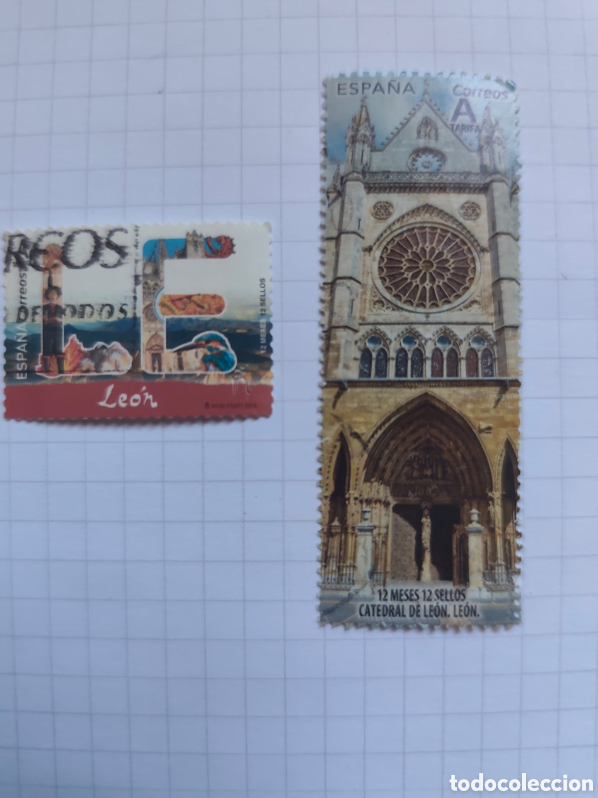 Sellos: Sello Leon 2108 Leon 12 meses 12 sellos Error de emision en catedral y la emitida despu&eacute;s