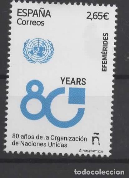 Sellos: ESPA&Ntilde;A SPAIN 80 A&Ntilde;OS DE NACIONES UNIDAS ONU UNO