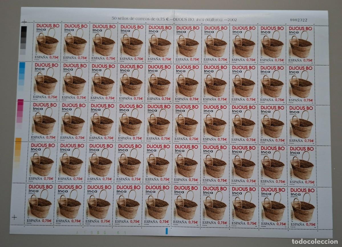 Sellos: EDIFIL 3935, DIJOUS BO, INCA, MALLORCA, PLIEGO 50 SELLOS NUEVOS DE 0,75 EUR, FACIAL 37,50 EUR .A3661