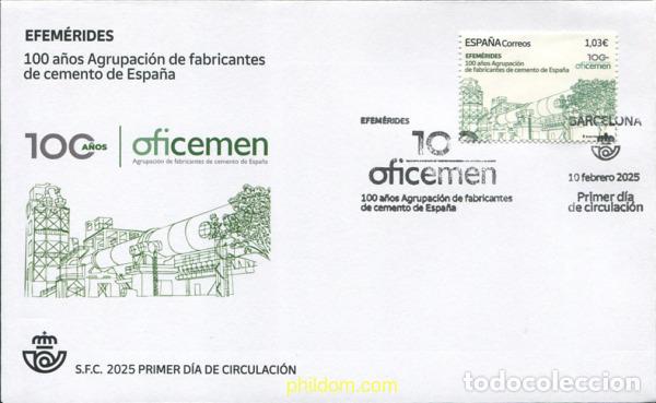 Sellos: 756636 MNH ESPA&Ntilde;A 2025 EFEM&eacute;RIDES. 100 A&ntilde;OS AGRUPACI&oacute;N DE FABRICANTES DE CEMENTO DE ESPA&ntilde;A - O