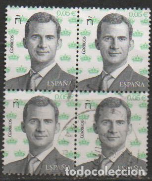 Sellos: EDIFIL N&ordm; 5119, FELIPE VI, USADO, BLOQUE DE 4