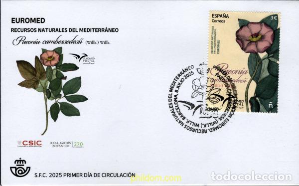 Briefmarken: 767805 MNH ESPA&Ntilde;A 2025 EUROMED. RECURSOS NATURALES DEL MEDITERR&aacute;NEO. PAEONIA CAMBESSEDESII.