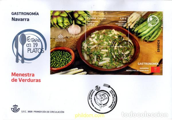 Briefmarken: 767792 MNH ESPA&Ntilde;A 2025 GASTRONOM&iacute;A: ESPA&ntilde;A EN 19 PLATOS. NAVARRA. MENESTRA DE VERDURAS.