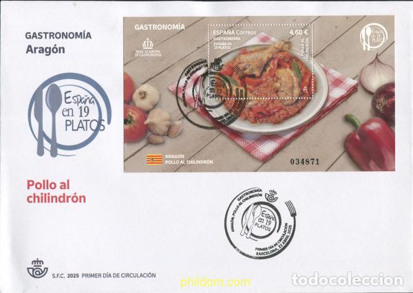 Briefmarken: 777300 MNH ESPA&Ntilde;A 2025 GASTRONOM&iacute;A: ESPA&ntilde;A EN 19 PLATOS. ARAG&oacute;N. POLLO AL CHILINDR&oacute;N.