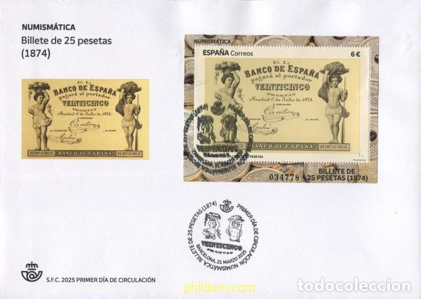Sellos: 760175 MNH ESPA&Ntilde;A 2025 NUMISM&aacute;TICA. BILLETE DE 25 PESETAS. (1874).
