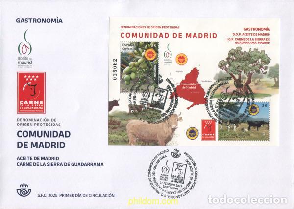 Sellos: 756638 MNH ESPA&Ntilde;A 2025 GASTRONOM&iacute;A. D.O. PROTEGIDAS COMUNIDAD DE MADRID. DOP ACEITE DE MADRID. IG