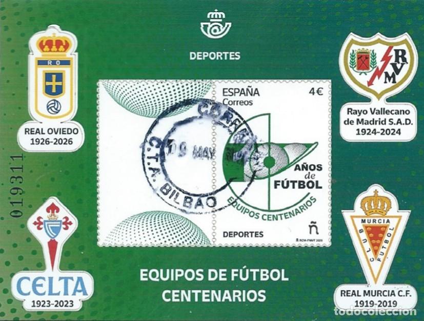 Sellos: ESPA&Ntilde;A 2026 HB EQUIPOS DE F&Uacute;TBOL CENTENARIOS:R..OVIEDO; RAYO VALLECANO;CELTA; REAL MURCIA ED HB5912