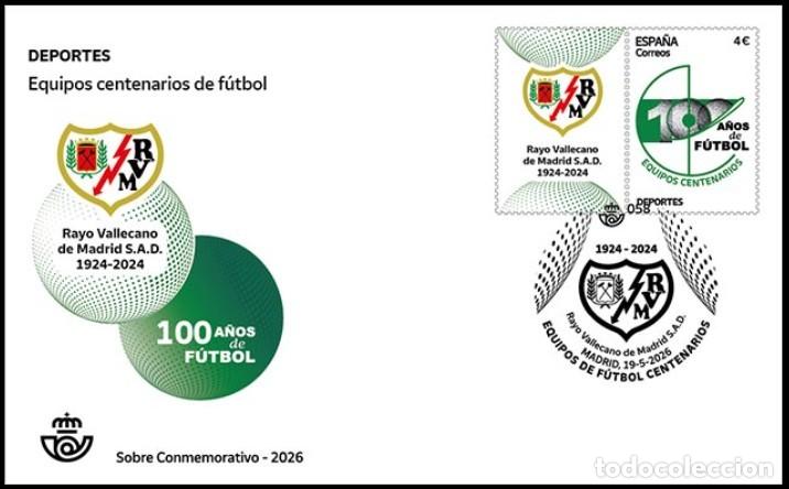 Sellos: ESPA&Ntilde;A 2026 DE HB EQUIPOS DE F&Uacute;TBOL CENTENARIOS:RAYO VALLECANO S.A.D. 1924-2024 FDC ED 5912