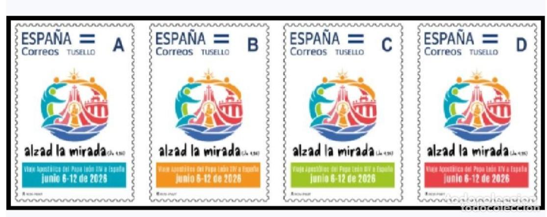 Sellos: ESPA&Ntilde;A 2026 SELLOS CONMEMORATIVOS VISITA DEL PAPA LE&Oacute;N XIV A ESPA&Ntilde;A SET 4V MNH