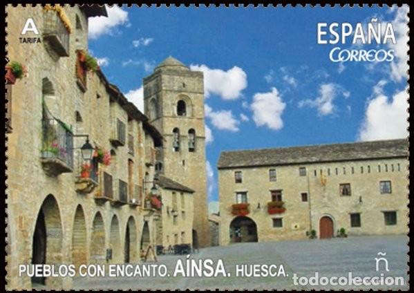 Sellos: Espa&ntilde;a 2017 Edifil 5126 Sello ** Paisajes Pueblos con encanto Ainsa (Huesca) Plaza Mayor con sus