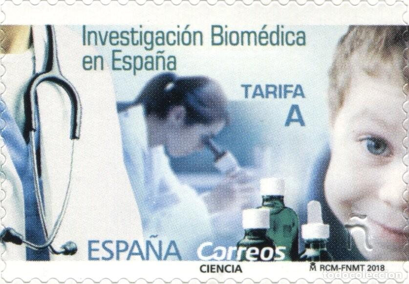 Sellos: Espa&ntilde;a 2018 Edifil 5197 Sello ** Investigacion Biomedica Microscopio Ni&ntilde;o Michel 5219 Yvert 4925