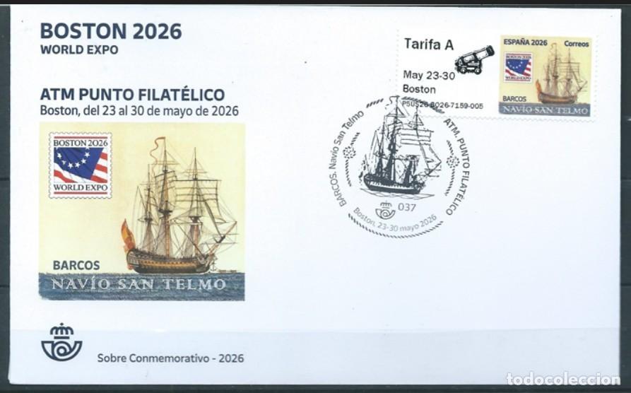 Briefmarken: ESPA&Ntilde;A 2026 ATM BOSTON WORLD STAMPSHOW 2026 NAV&Iacute;O SAN TELMO FDC
