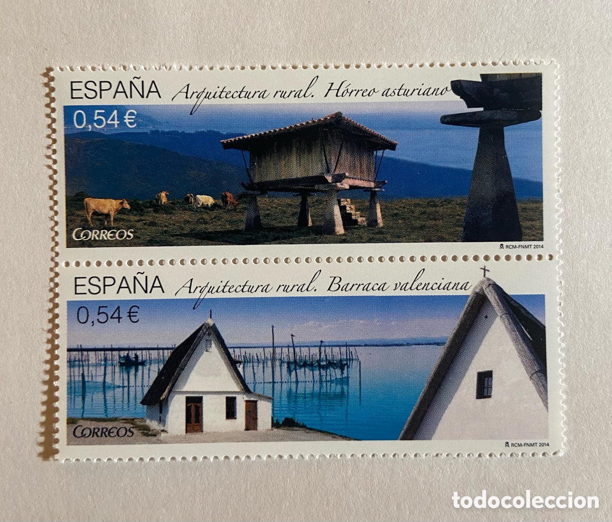 Sellos: ESPA&Ntilde;A 2014 - ARQUITECTURA RURAL - H&Oacute;RREO ASTURIANO Y BARRACA VALENCIANA. D&Iacute;PTICO - NUEVOS