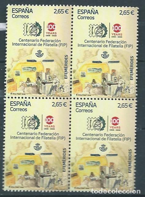 Sellos: ESPA&Ntilde;A 2026 CENTENARIO FEDERACI&Oacute;N INTERNACIONAL DE FILATELIA (FIP) BLOQUE 4V MNH ED 5923 YT 5683