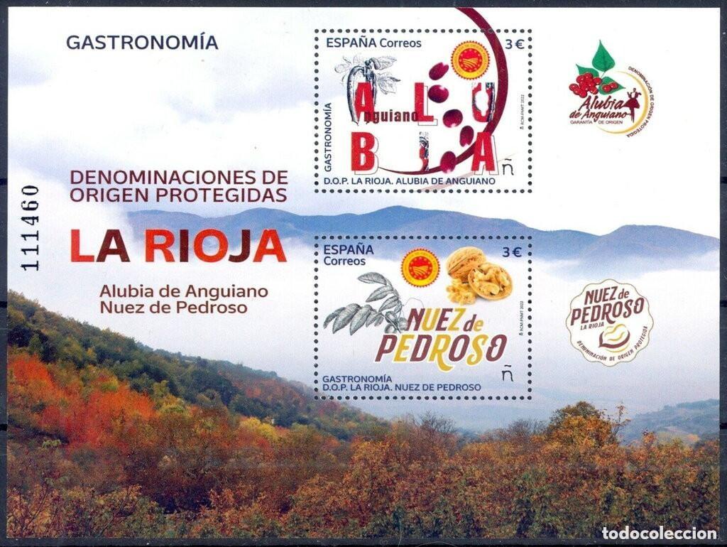 Sellos: Edifil 5556 HB Hojita nuevos Espa&ntilde;a 2022 Gastronom&iacute;a La Rioja