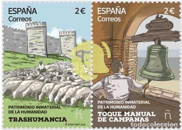 Sellos: ESPA&Ntilde;A 2026 PATRIMONIO INMATERIAL DE LA HUMANIDAD:TRASHUMANCIA-TOQUE MANUAL CAMPANAS MNH ED 5928-29