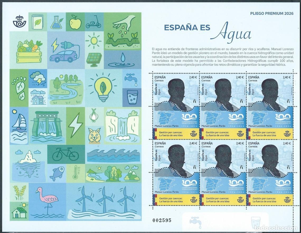 Stamps: ESPA&Ntilde;A 2026 ESPA&Ntilde;A ES AGUA GESTI&Oacute;N POR CUENCAS: LA FUERZA DE UNA IDEA PLIEGO PREMIUN ED 5926 YT 5686