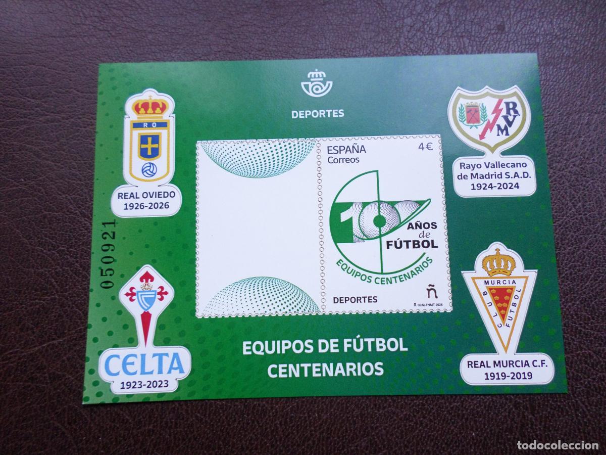 Sellos: 2026, hoja bloque equipos de futbol centenarios