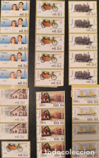Sellos: Lote de Etiquetas de Correos (ATM) de Espa&ntilde;a - Gran variedad de tem&aacute;ticas: Reyes, Motos, Ferrocarril